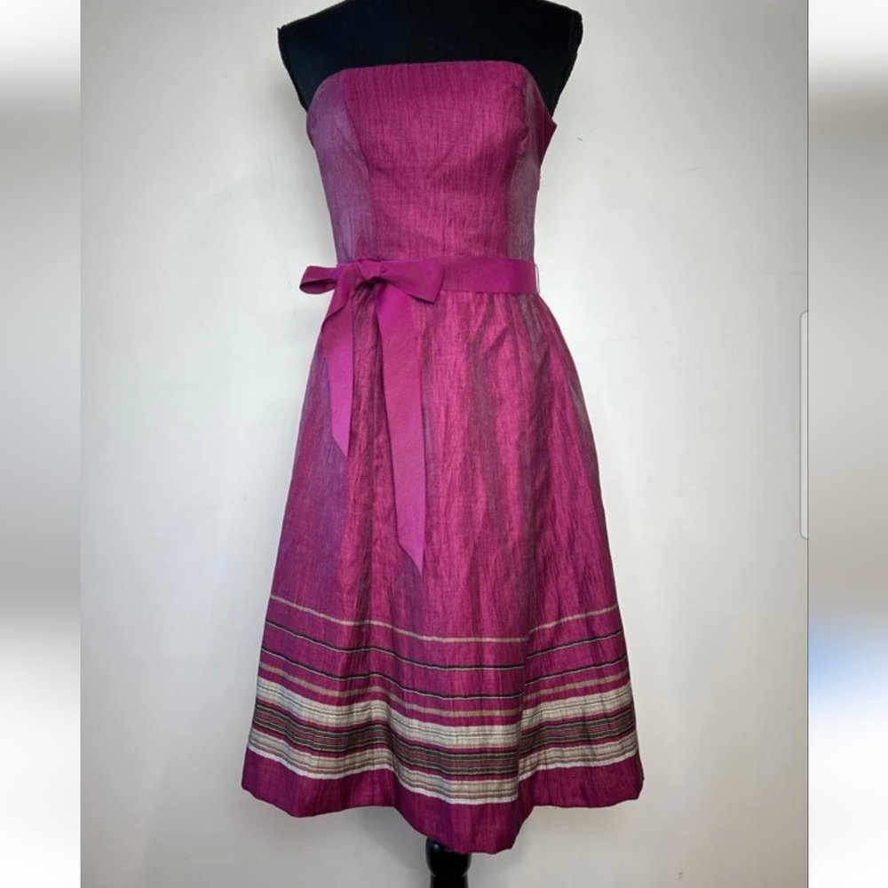 Ann Taylor Loft Metallic Linen Blend Magenta Dress